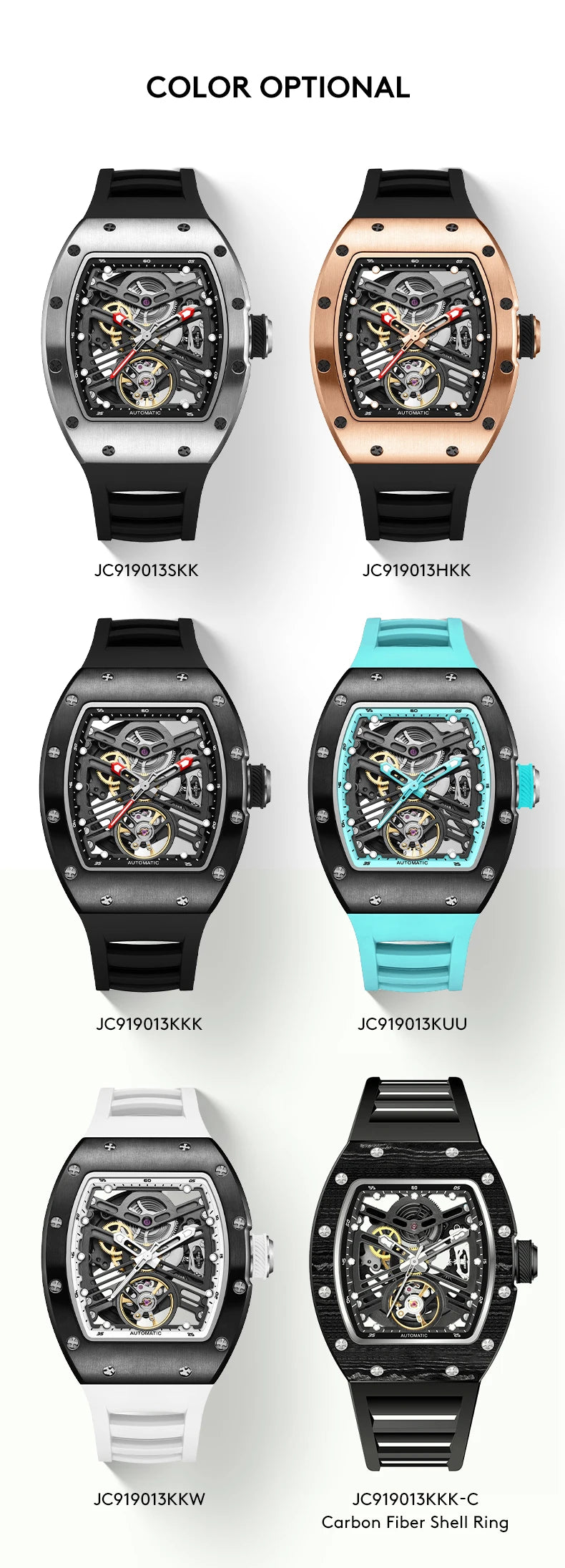 Carbon Fiber Mechanical Watch Cyberpunk Style Waterproof Crystal Dial Collector's Limited Edition Fashion Sport Wristwatch