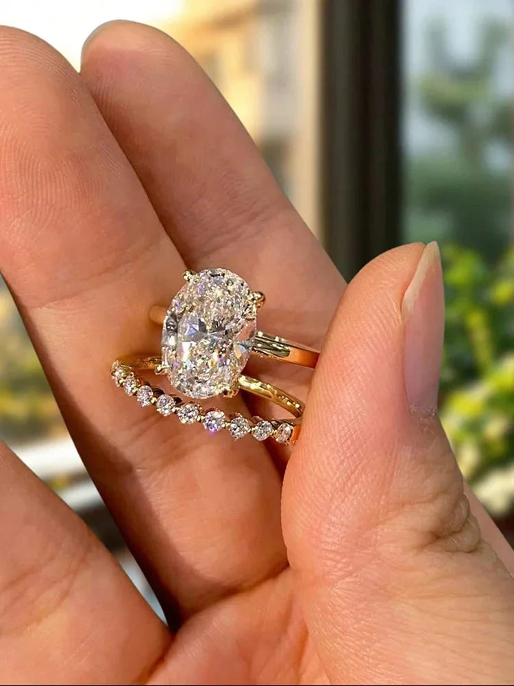 925 Sterling Silver Fashion Plain Oval Zircon Stackable Set Ring For Women Anniversary Wedding Luxury High Quality Fine Jewelry