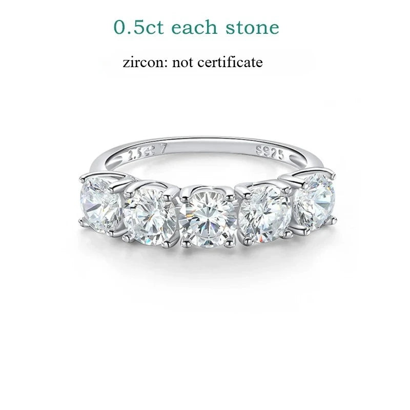 Smyoue 2.5/5CTTW D Color Genuine Moissanite Rings for Women 5 Gemstone Bridal Wedding Jewelry 925 Sterling Silver Wholesale Ring