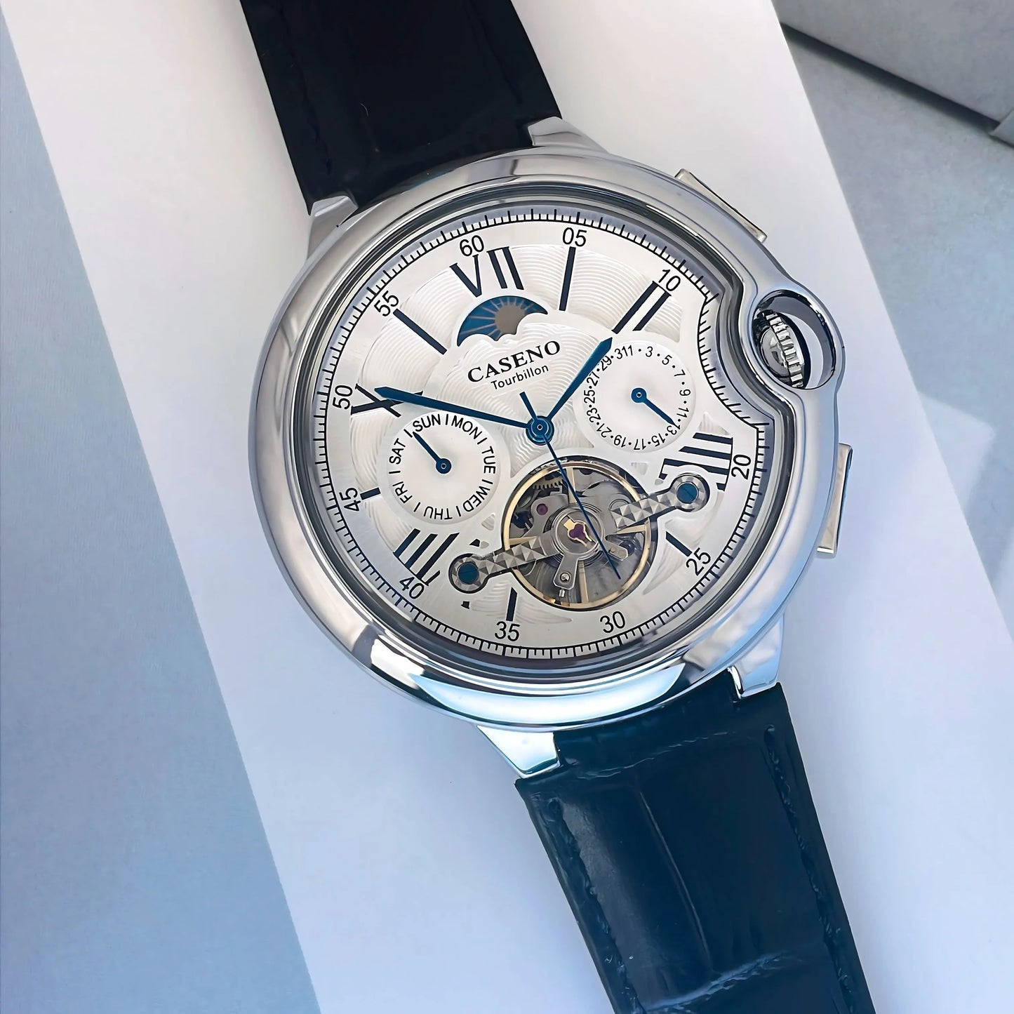 CASENO Star Roman Grand Men's Fully Automatic Watch Tourbillon Belt Mechanical Watch-831GSR