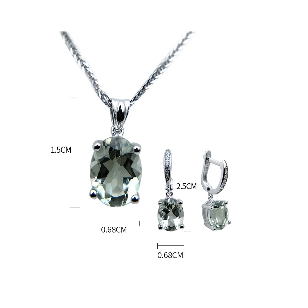 TBJ,Simple  natural green amethyst gemstone jewelry Necklaces and earrings set in 925 silver gemstone for women with gift box