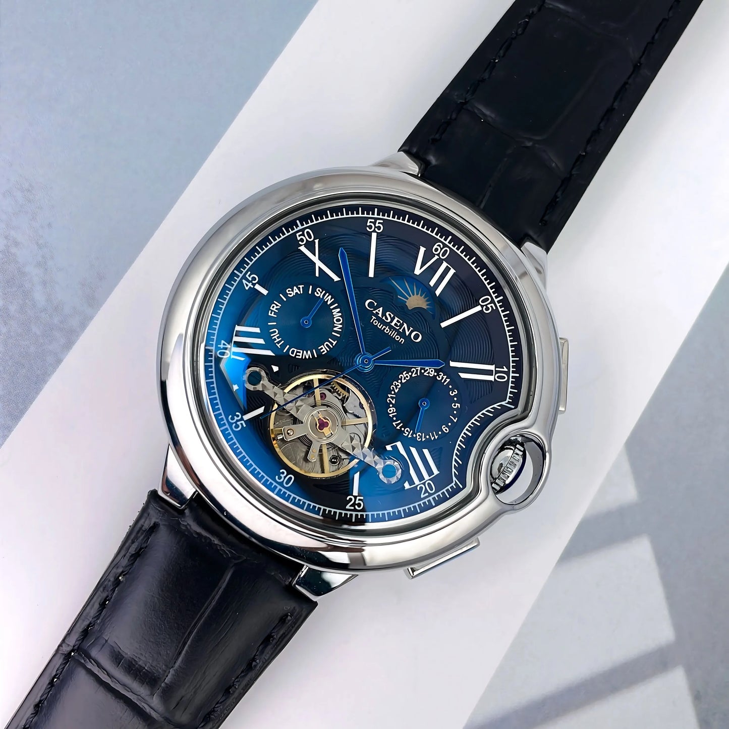 CASENO Star Roman Grand Men's Fully Automatic Watch Tourbillon Belt Mechanical Watch-831GSR