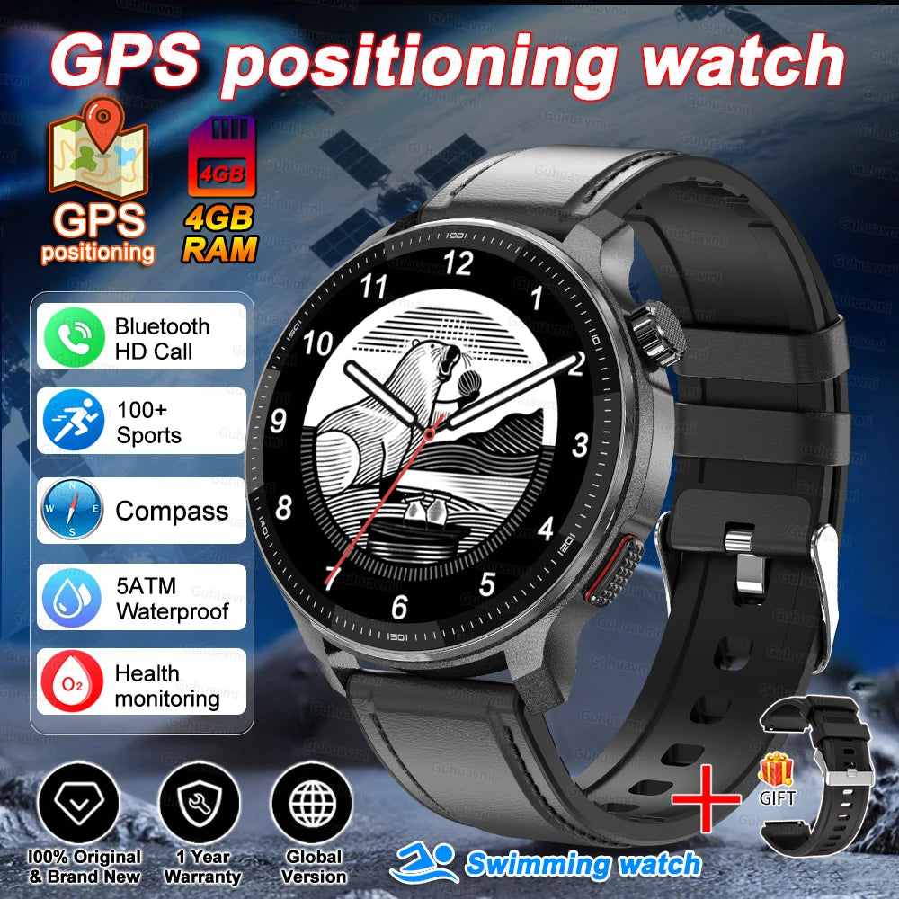 Smart watch Men4GB Memory With GPS Offline Maps Music Video Player Custom dial AMOLED display Sports Swim Waterproof Smart watch