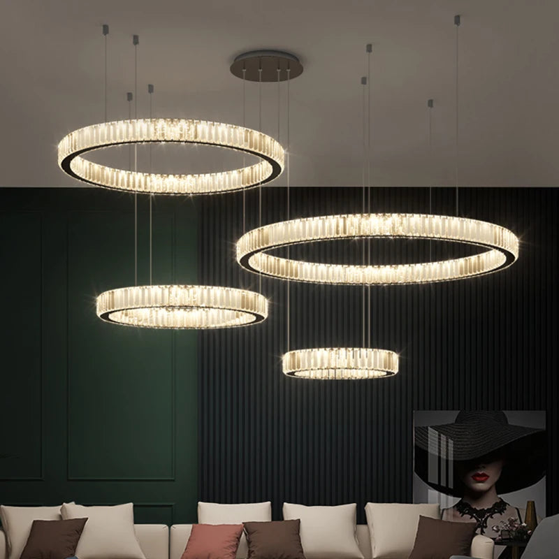 Modern Living Room Crystal Chandelier Led Remote Control Dimmable Led Pendant Lights Luxury Steel Adjust Hanging Lamp Fixture
