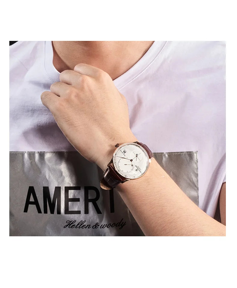 Reef-Tiger /RT Men Luxury Watch Rose Gold Mechanical Watch Brown Leather Strap Analog Watches Relogio Masculino RGA82B0