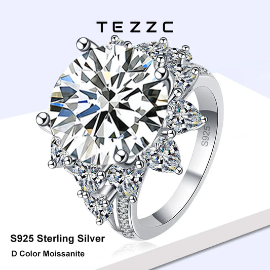Tezzc 10 Carat Moissanite Ring For Women Oversized Diamond With Certificate 925 Sterling Silver Engagement Wedding Jewelry