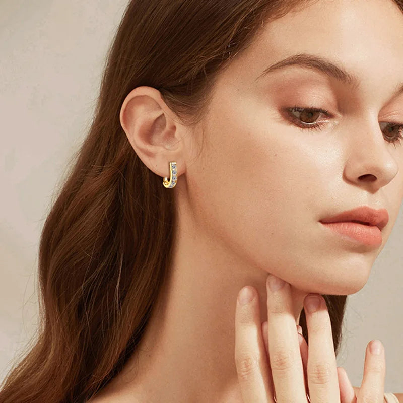 925 Sterling Silver Moissanite U-Shaped Earrings for Men and Women: Fashionable, Trendy, Casual, Creative, and Unique Design