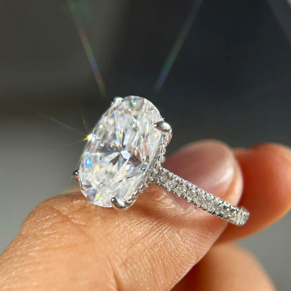 BXINY 8CT Oval Cut All Moissanite Ring 925 Sterling Silver for Women Sparkling Lab Diamond Wedding Band Jewelry with Certificate