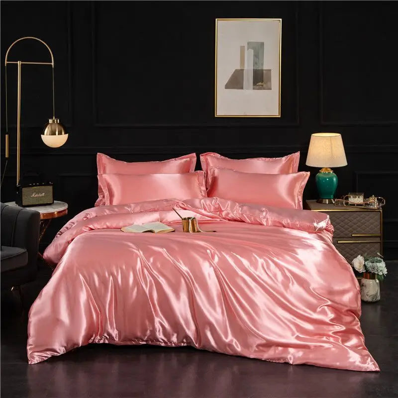 Luxury Blending Natural Mulberry Silk Duvet Cover Set with Fitted Sheet High-end Satin Silky King Size Bedding Set Queen Bed Set