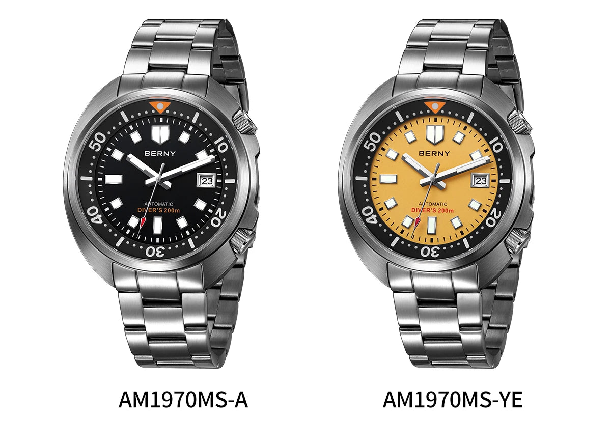 BERNY Automatic Compressor Diver Watch for Men Super Luminous Miyota 8215 Sapphire Swim Sport 20ATM Mechanical Men's Dive Watch