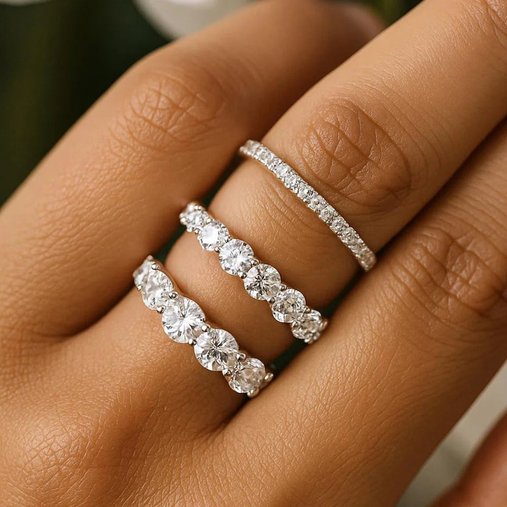 FEOBUR 2/3/4/5mm Moissanite Eternity Ring 18k White Gold Plated S925 Silver Diamond Engagement Rings for Women Men Wedding Band