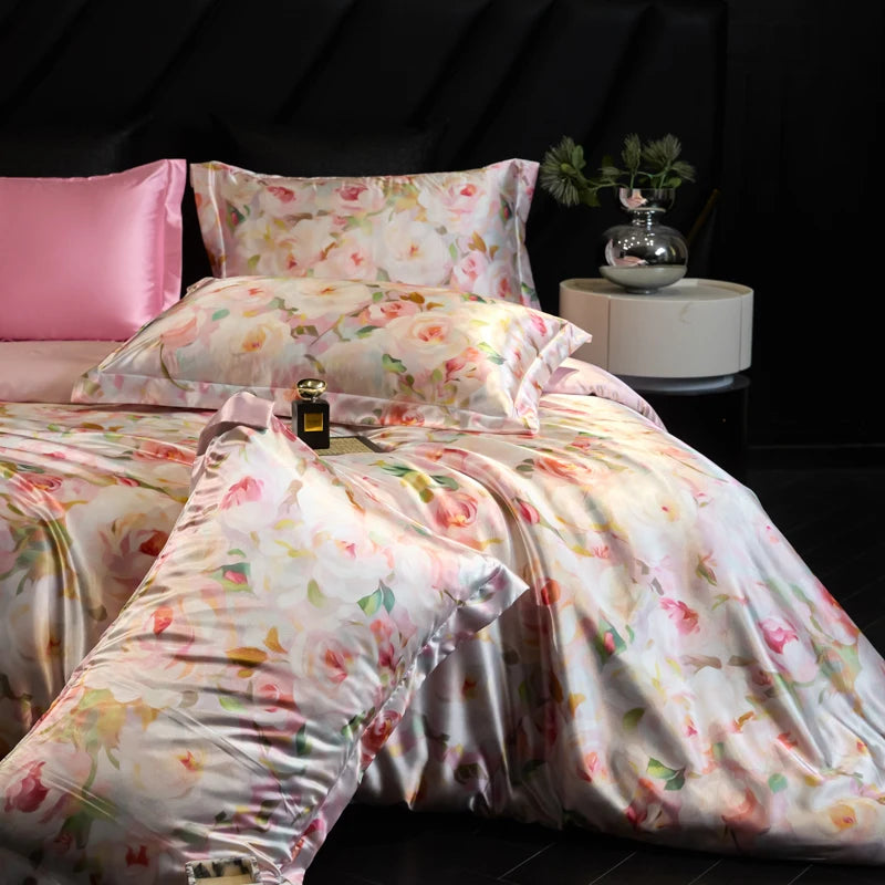 Natural Silk Bedding Set Single Double Queen King Printing Duvet Cover Luxury Quilt Cover Bedsheet Pillowcase