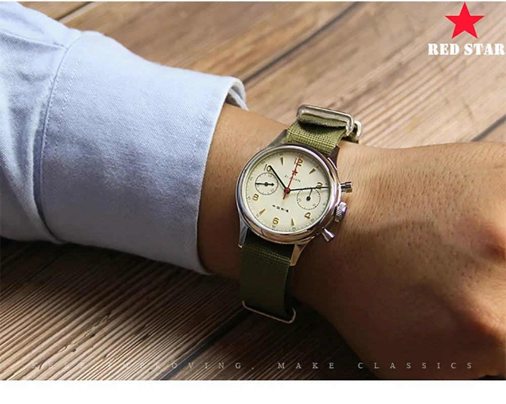 RED-STAR 38mm Men's 1963 Chronograph Mechanical Watch Pilot with Seagull Movement ST1901 Air Force Aviation Sapphire Goose 40mm