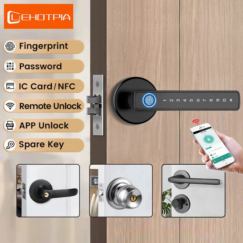 Tuya Smart Fingerprint Door TT Lock Electronic Lock with Password/Key/Card/Tuya APP Unlock Home Protection Smart Life Control