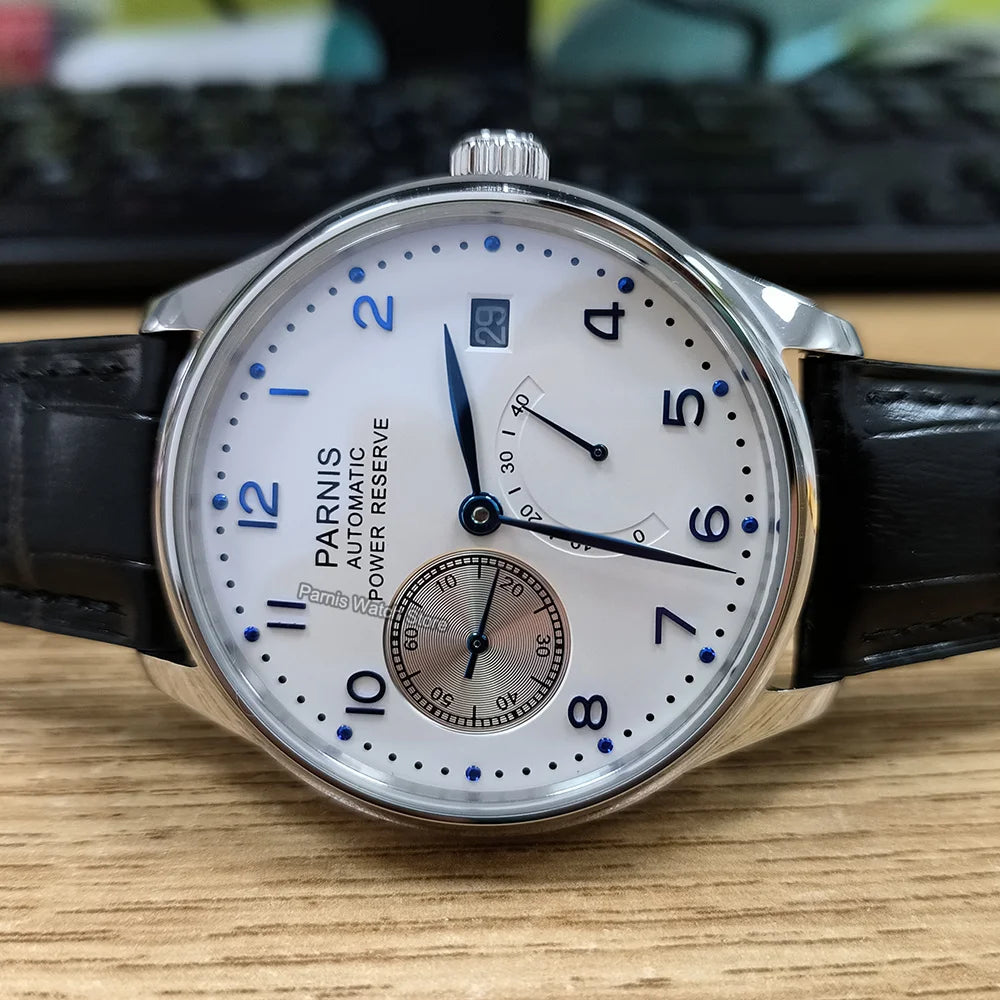 Parnis Power Reserve Automatic 43mm  Movement Men's Mechanical Watch Small Second