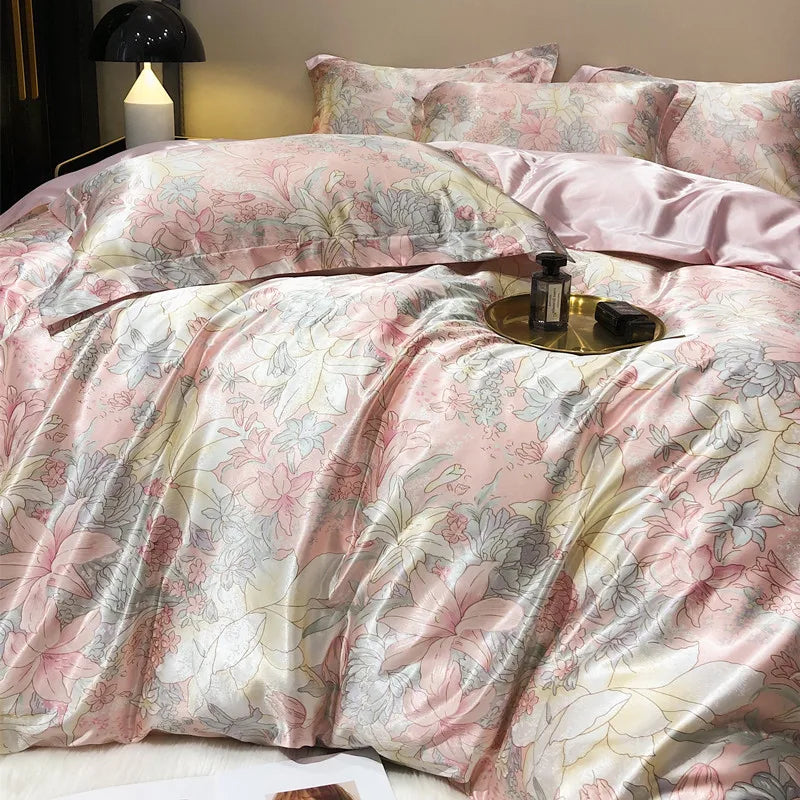 Luxury Blending Mulberry Silk Bedding Set with Duvet Cover Bed Sheet Pillowcase Double Couple Single Summer Blanket Cover Sheets