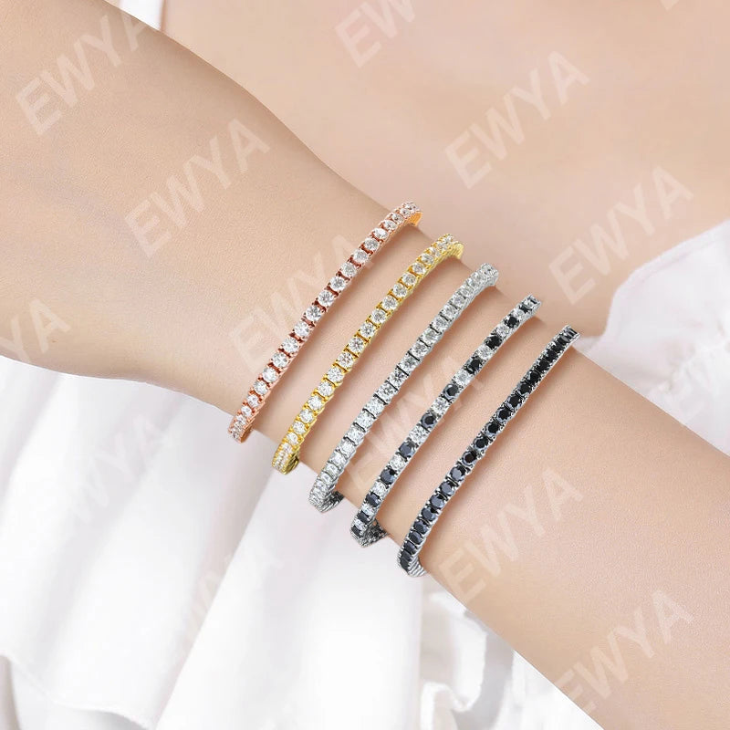 EWYA Real D Color Full 2/2.5/3/4/5/6.5mm Moissanite Tennis Bracelet For Women S925 Plated 18K Rose Gold Diamond Link Bracelets