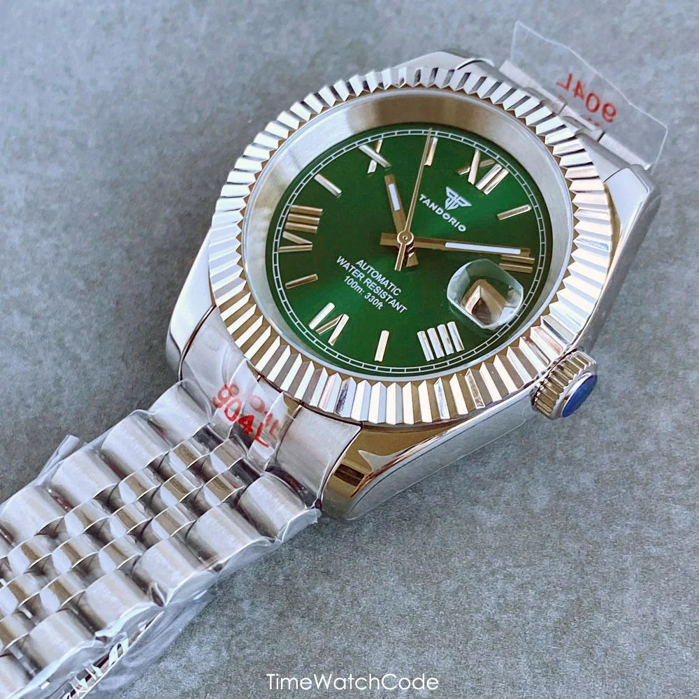 Montre automatique de luxe Tandorio Business pour homme, mouvement NH35A, cadran classique à chiffres romains, lunette cannelée, verre saphir, 36/39 mm