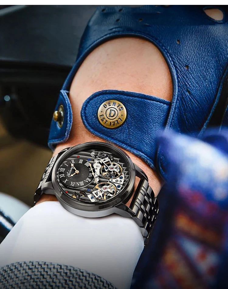 Montre de luxe AILANG pour homme, marque haut de gamme, automatique, lumineuse, noire, double tourbillon, étanche, mécanique, Relogio