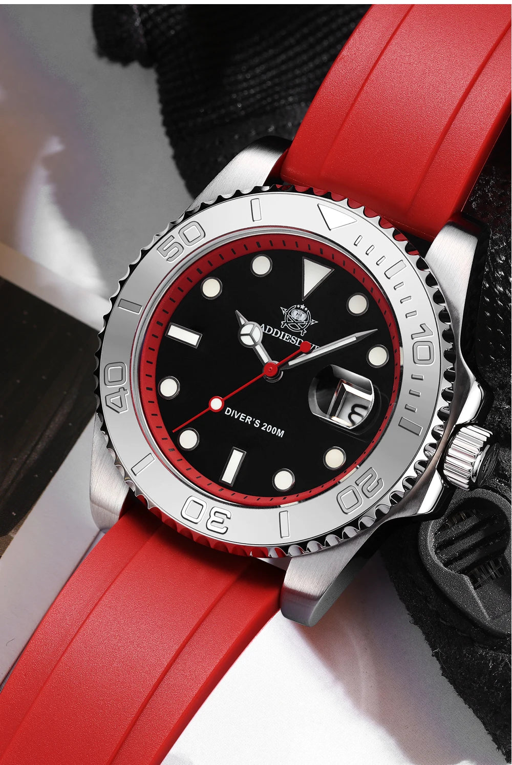 ADDIESDIVE Rotatable Bezel Watch For Men 41mm Quartz Watch Stainless Seel BGW9 Luminous Rubber Strap 200m Diving Men's Watch New