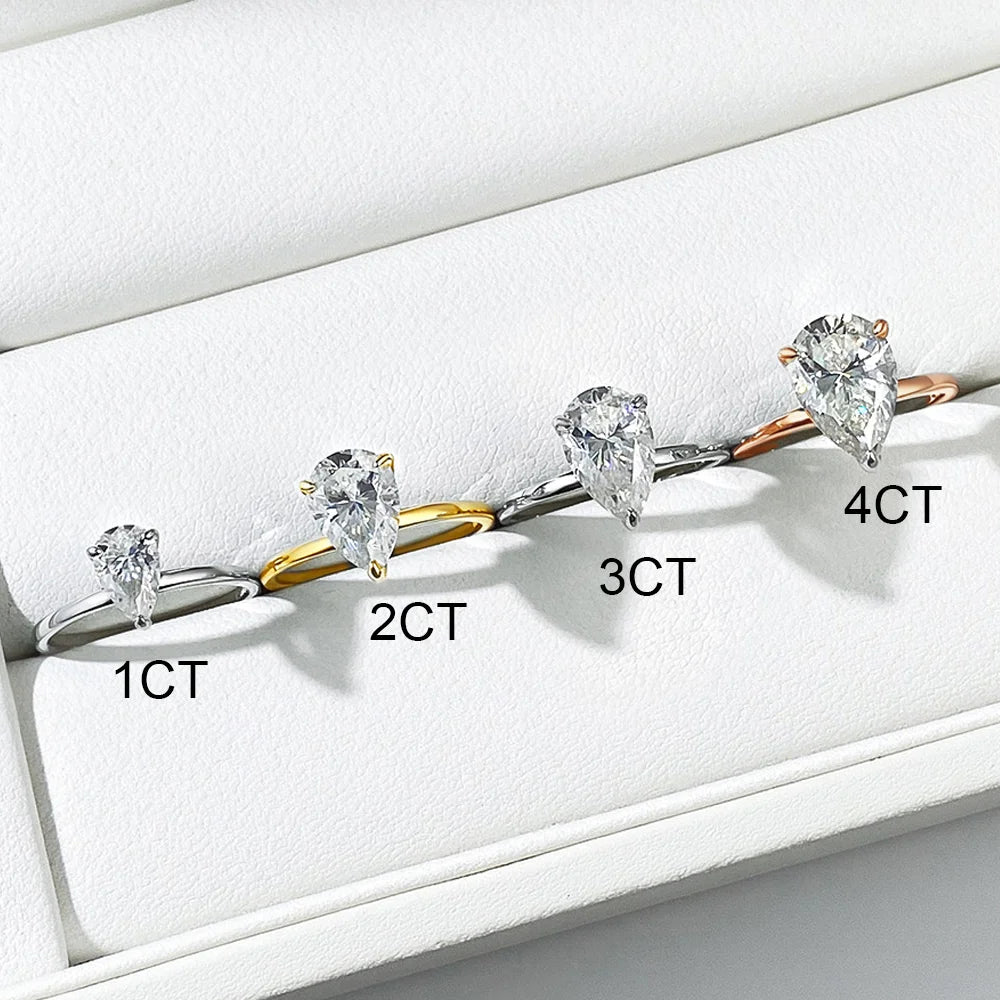 COSYA 1/2/3/4CT Pear Cut D Color Moissanite Rings/Necklace For Women S925 Silver VVS1 Lab Diamond Waterdrop Pendant Jewely Gift