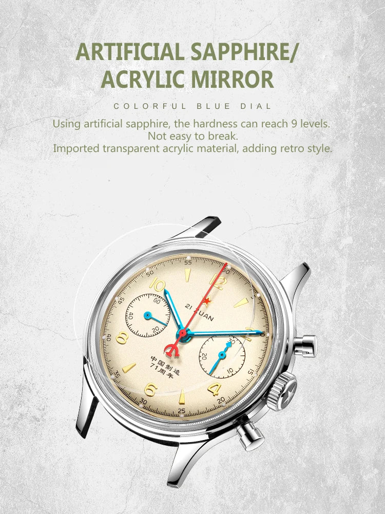 RED-STAR 38mm Men's 1963 Chronograph Mechanical Watch Pilot with Seagull Movement ST1901 Air Force Aviation Sapphire Goose 40mm