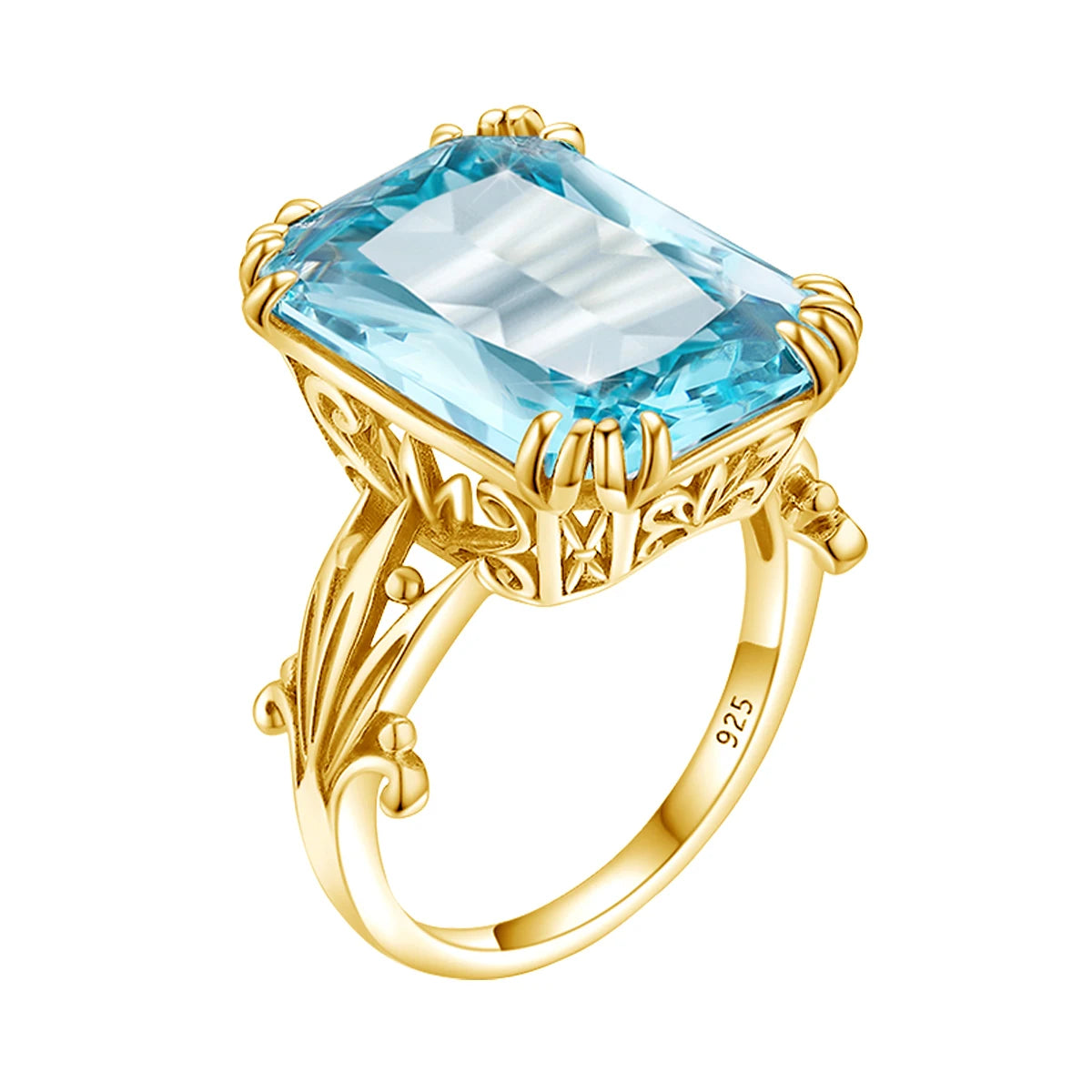 Unique 100% 925 Sterling Silver Aquamarine Ring For Women Vintage Filigree Persian Design Ring Anniversary Fine Jewelry Gifts