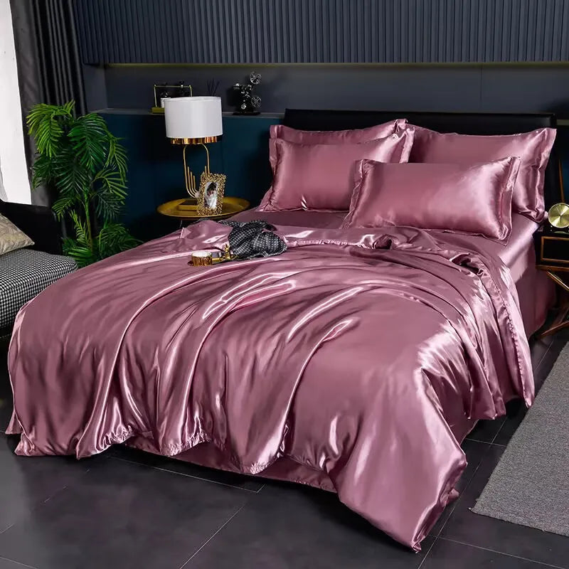 Mulberry Silky-blending Fabric Bedding Set High-end Silky Queen Size Duvet Cover Set with Fitted Sheet Luxury Bedding Sets King