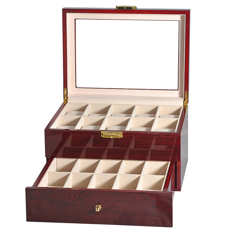 Luxury Double-Layer Watch Box Piano Lacquer Watch Organizer 20-Bit Solid Wood Men's and Women's Jewelry  Storage  Display Box
