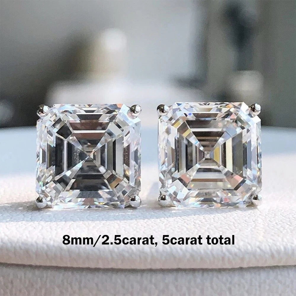 1/2/3CT Asscher Cut Moissanite Stud Earrings with Certificate Square Solitaire Lab Diamond Earring for Women S925 Silver Jewelry