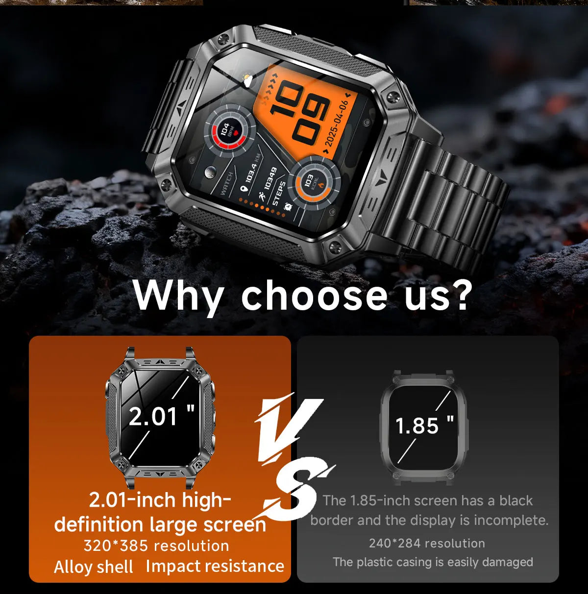 2026 New Military outdoor 1400mAh Battery SmartWatch Men Waterproof Call 2.01" HD AMOLED Sports Heart rate Flashlight Smart Band