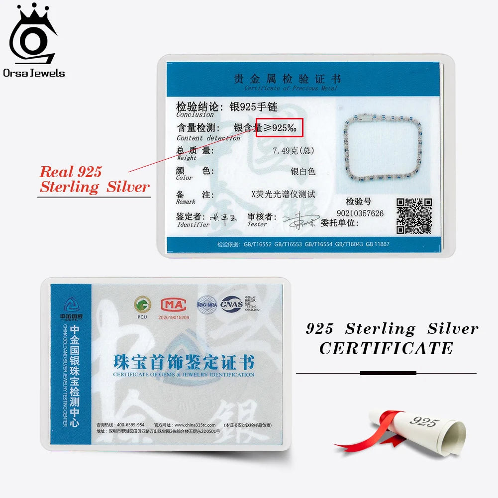 ORSA JEWELS Exquisite 3mm Sapphire Blue Sparkling Tennis Bracelet S925 Sterling Silver Cubic Zirconia Fashion CZ Bracelet SB137