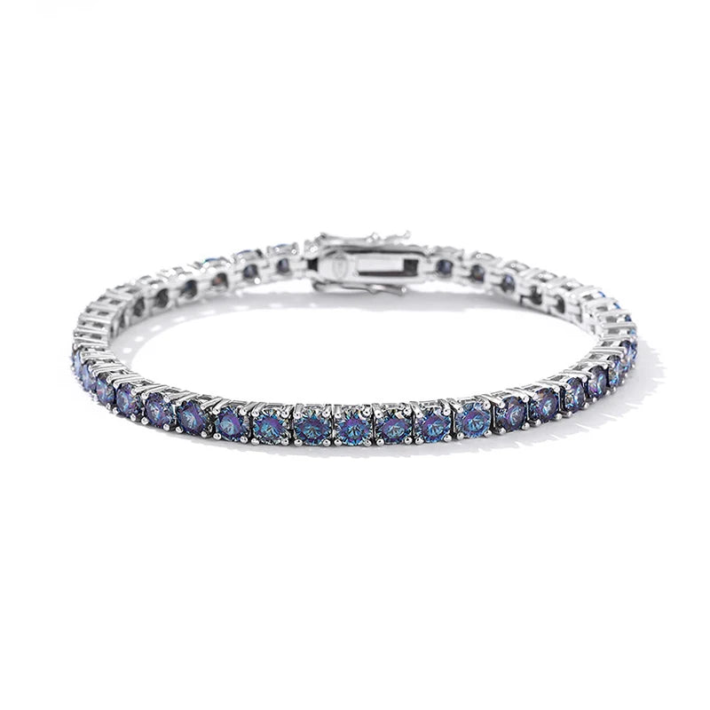 NeeTim Rainbow Colorful Moissanite Tennis Bracelet s925 Sterling Silver with White Gold Plated Chain Bracelets for Women Man