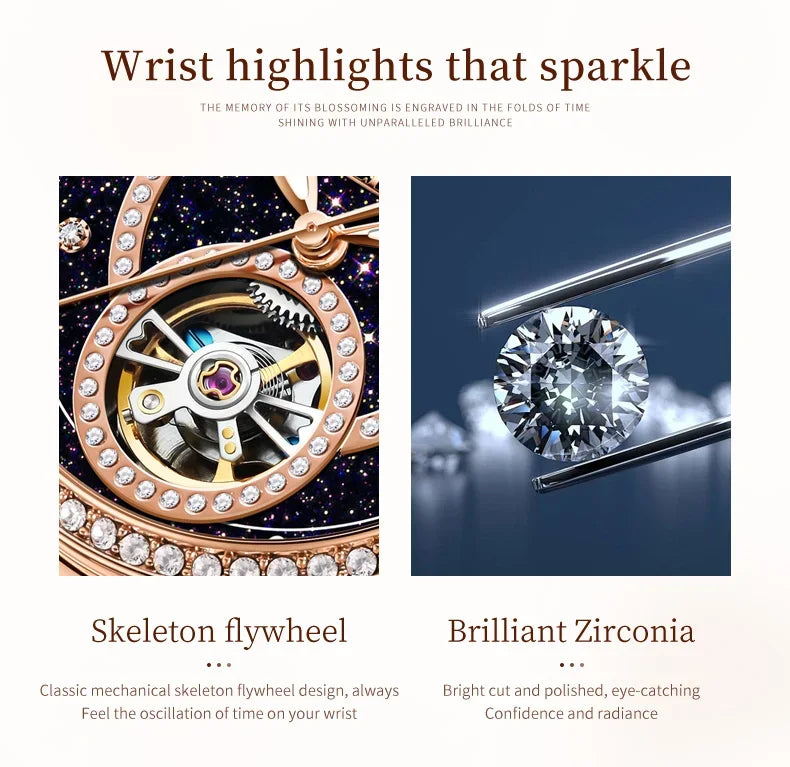 OLEVS Hollow Women's Watch Fully Automatic Mechanical Watch Luxury Diamond Inlaid Starry Sky Elegant Women's Brand Watch  7036