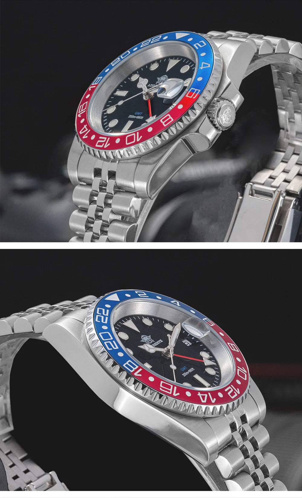 ADDIESDIVE AD2050 Men GMT Watch Swiss Ronda 515-24 BGW9 Super Luminous 20Bar Waterproof reloj 316L Stainless Steel Quartz Watch