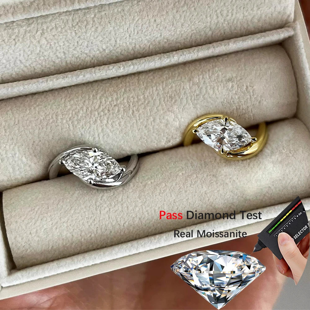 BXINY 1/2CT Marquise Moissanite Ring S925 Silver 18K Gold Plated for Women Men Solitaire Wedding Band Gift Fine Jewelry with GRA