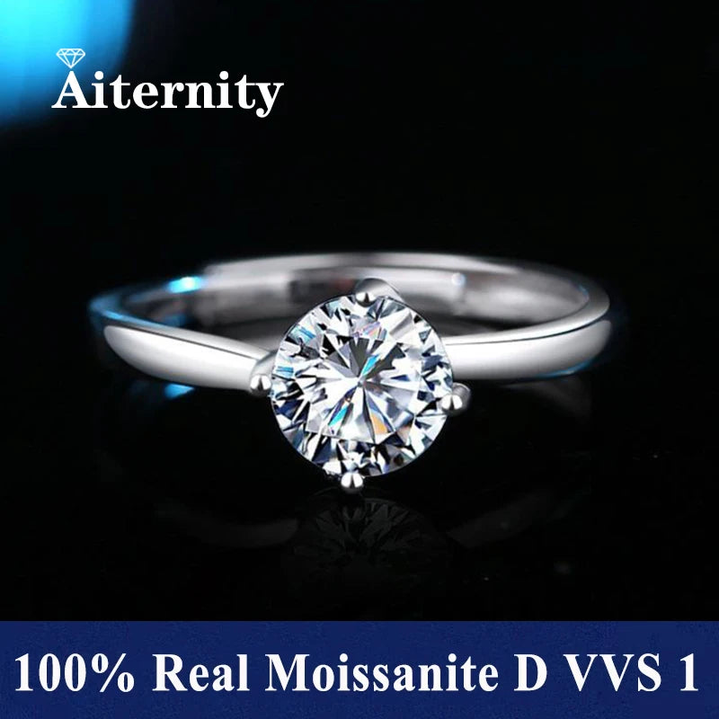 100% Real Moissanite Ring Adjustable Size S925 Sliver D VVS1 Pass Diamond Test Pen GRA Certificate 18K Plating Rings for Women