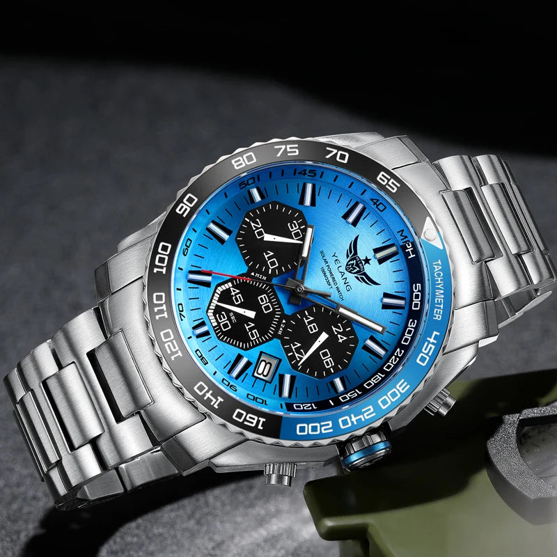 Yelang Watch 44mm V1215 Men Sports Watch Japan Eco-Drive VR42 Solar Diving Watch 100m Waterproof 10Bar Luminous watches for men