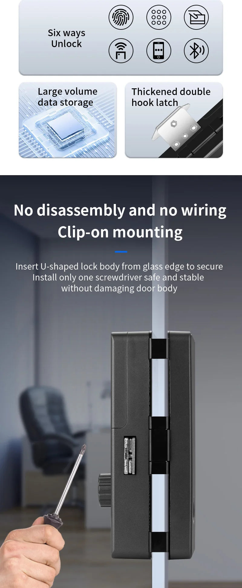 Glass Door Smart Lock TT-Lock Bluetooth Biometric Fingerprint Password Card Electronic Digital Lock office business departments