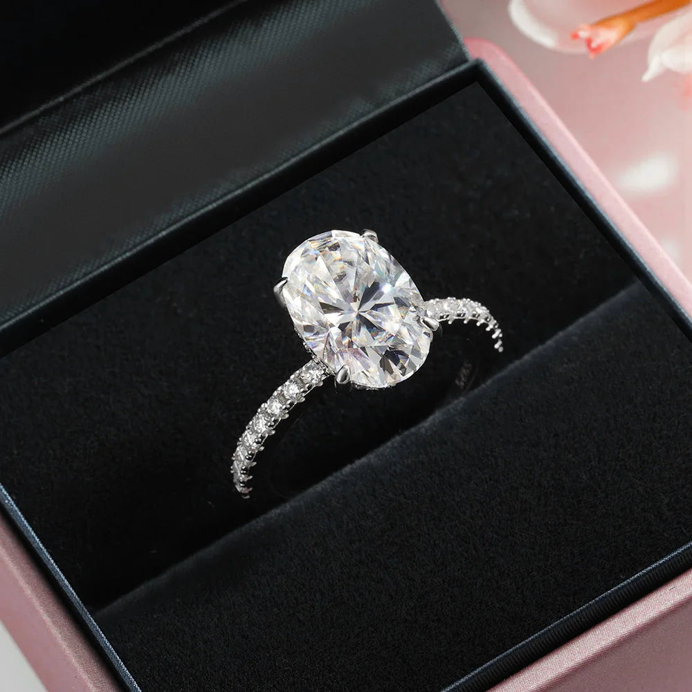 BXINY 1/2/3/4CT Oval Cut Moissanite Rings S925 Silver D Color VVS Lab Diamond For Women Wedding Bands Fine Jewelry GRA Certified