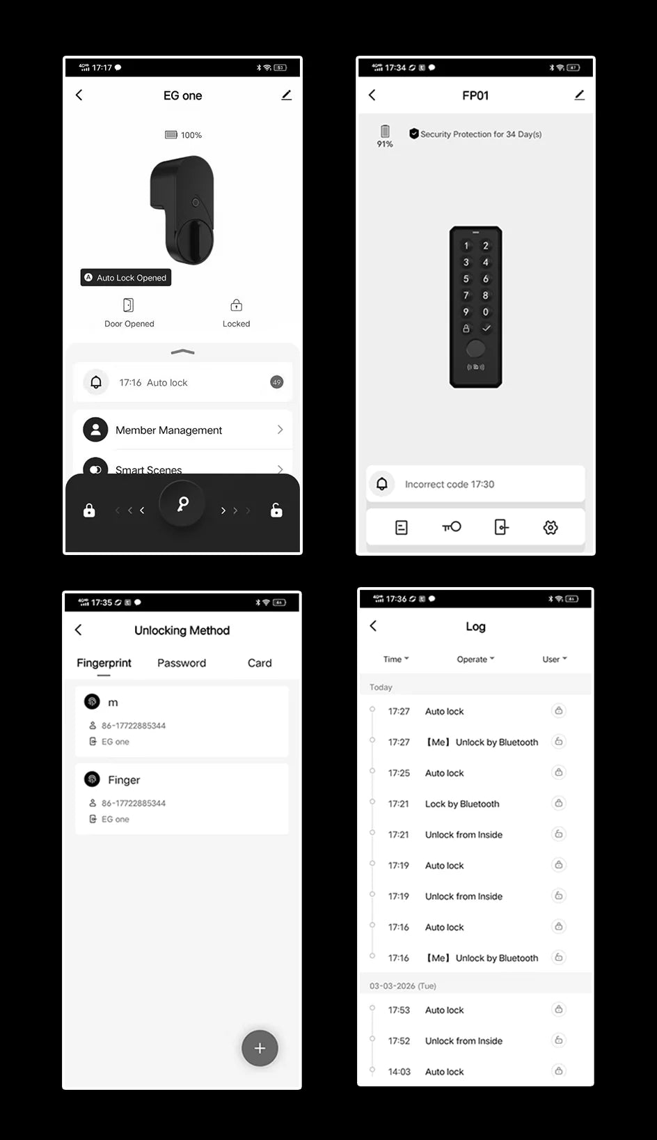 Smart lock with Tuya Bluetooth, fingerprint, password, and IC card unlocking; no drilling required for installation.