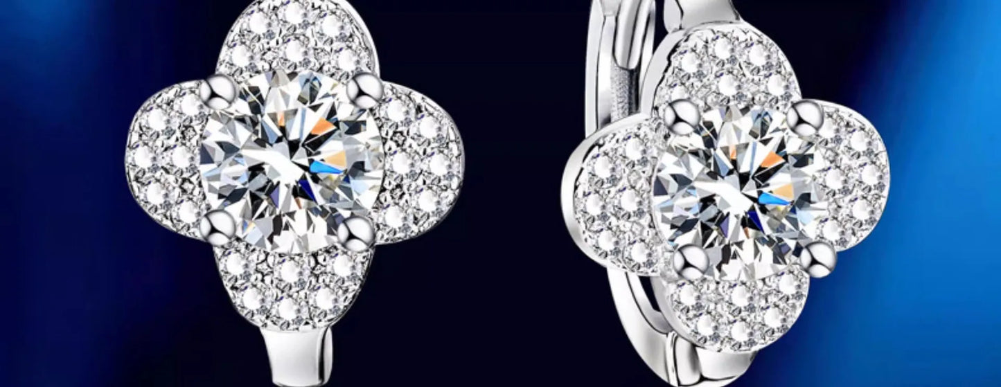 PT950 Clover Moissanite Earrings Full Diamond Ear Climbers  Platinum Jewelry Wholesale Lucky Luxury Gift for Womenearrings for w