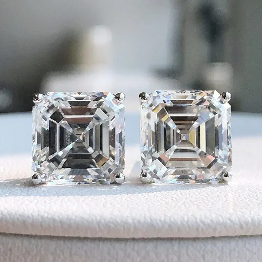 1/2/3CT Asscher Cut Moissanite Stud Earrings with Certificate Square Solitaire Lab Diamond Earring for Women S925 Silver Jewelry