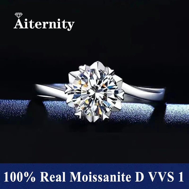 100% Real Moissanite Ring Adjustable Size S925 Sliver D VVS1 Pass Diamond Test Pen GRA Certificate 18K Plating Rings for Women