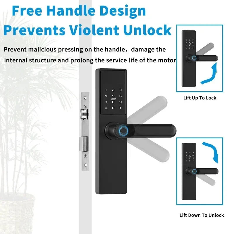 Tuya Smart Life APP Remote Control Lock, Smart Door Fingerprint Password Lock, Keyless Entry, Security Handle Fingerprint Hang