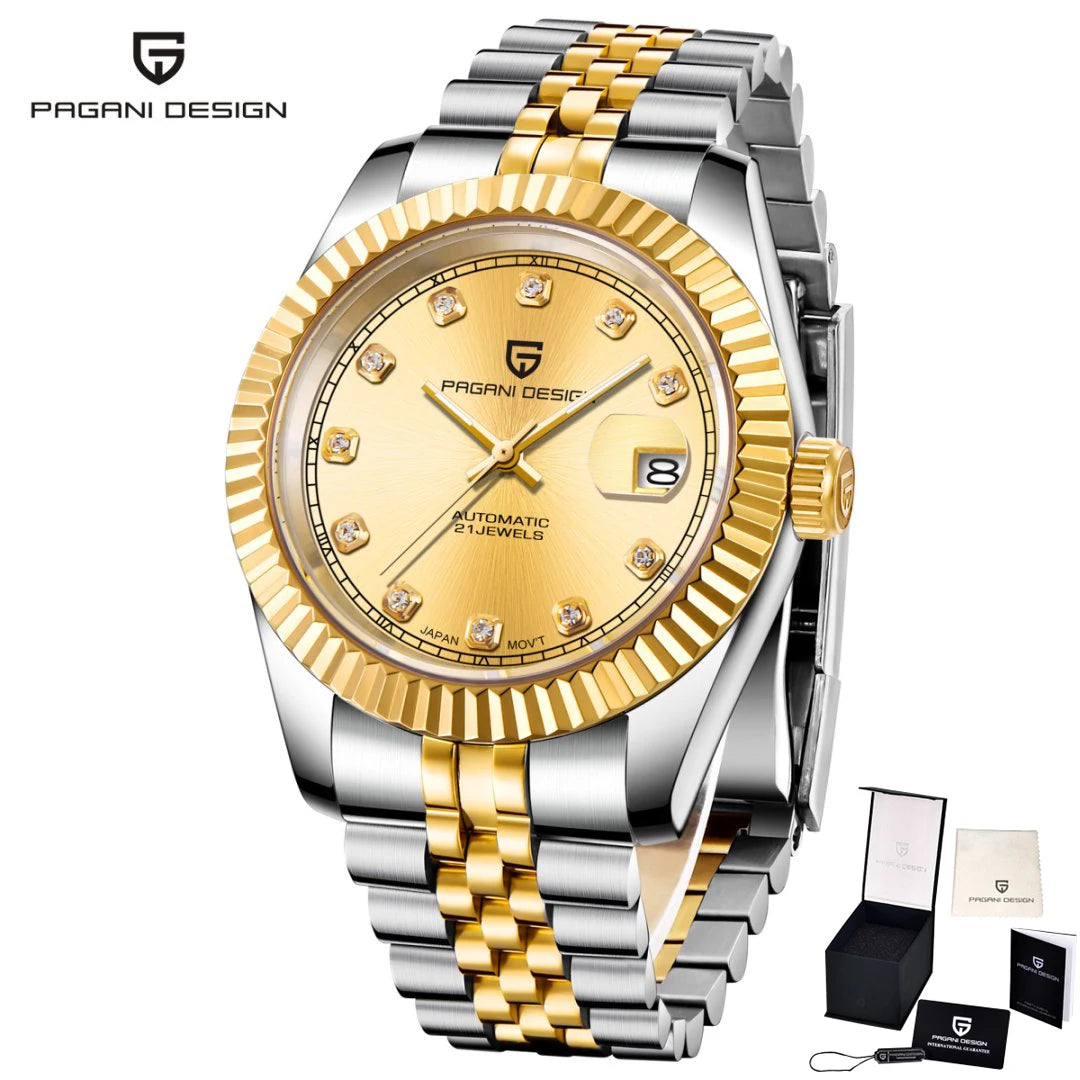 Montre homme PAGANI DESIGN Business Machinery Automatique en acier inoxydable, étanche, affichage lumineux du calendrier, coffret cadeau inclus
