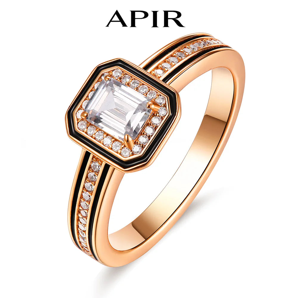 APIR Claw Inlaid Grandmother Cut 5A Square Zircon Ring for Women Man K Gold Plated Rose Gold Fashion Luxury Quality Jewelry Ring