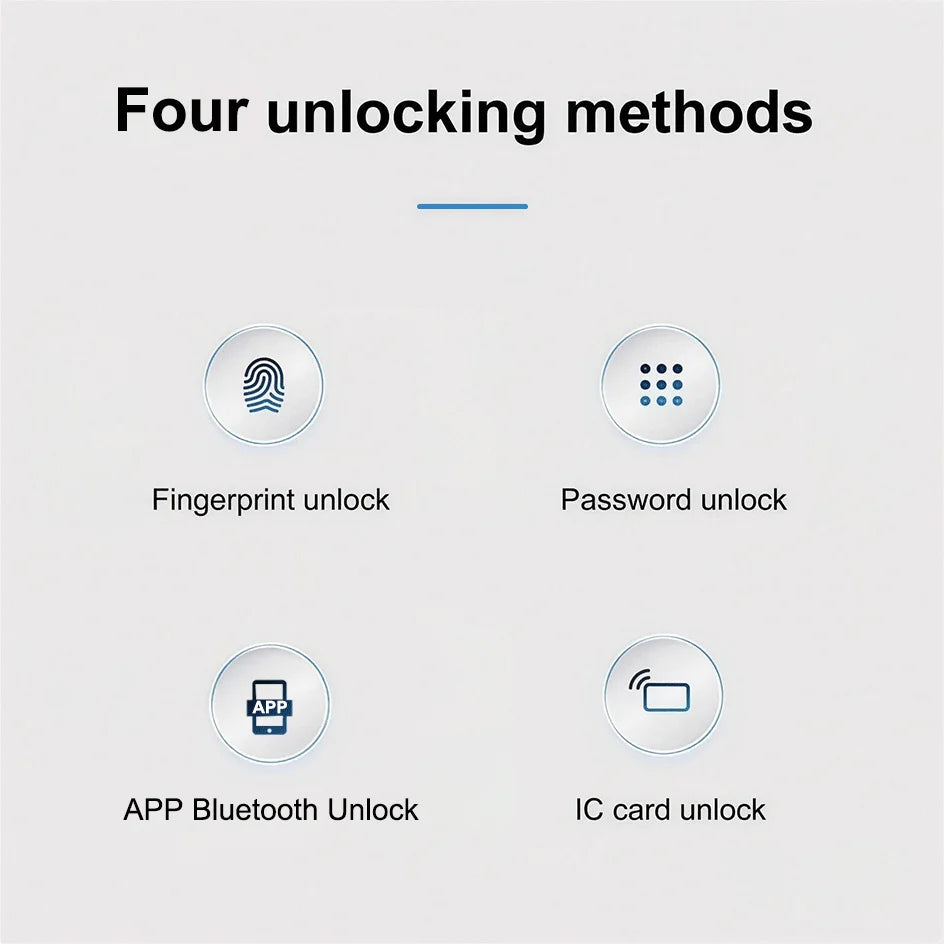 Smart lock with Tuya Bluetooth, fingerprint, password, and IC card unlocking; no drilling required for installation.