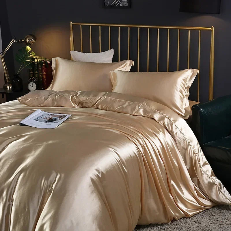 blending Mulberry Silk Bedding Set Silky High-end Queen Size Duvet Cover Set with Fitted Sheet Luxury Bedding Sets King Bed Sets