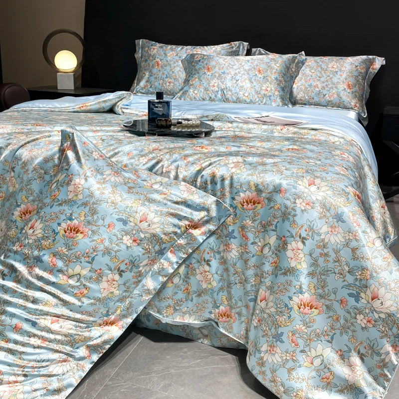 2025 new high-end luxury silky Sleeping naked digital printing washed silk style Bedding Set Duvet Cover Bed Sheet Pillowcases